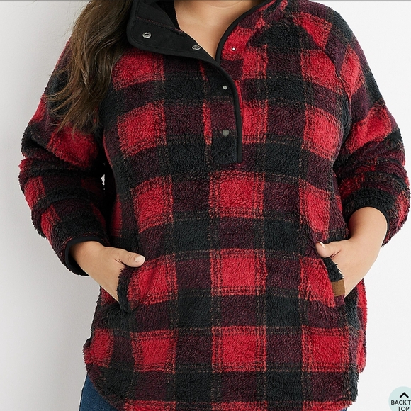 Maurices Plus Size Lodge Sherpa Buffalo Plaid Fleece Sweatshirt - Picture 1 of 6